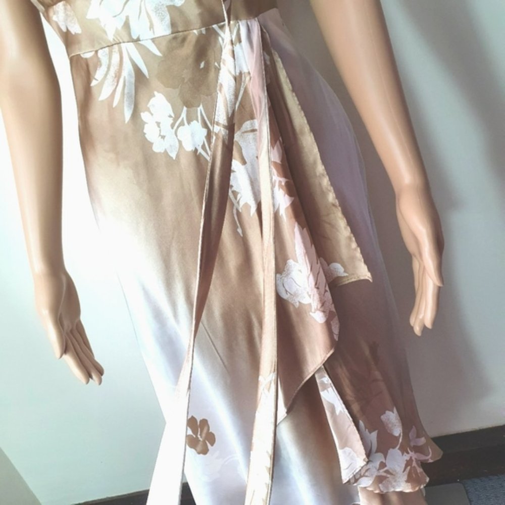 Table 8 floral maxi slip dress wrap SILK tanwhite ruffled ruched - Picture 6 of 8